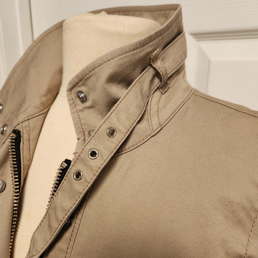 Taupe Fitted Buckle Collar Utility Jacket from White House Black Market. - Picture 8 of 15